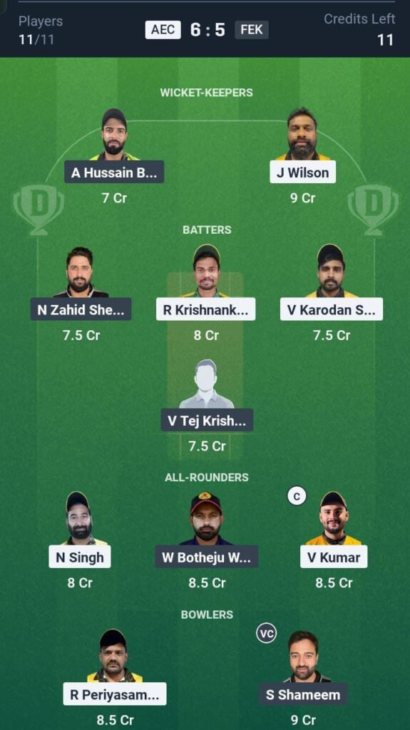 AES vs FEK Today's Dream11 Fantasy Team: 20th T20 Match & Promising Pitch Report 3 AES vs FEK Today's Dream11 Fantasy Team: 20th T20 Match & Promising Pitch Report