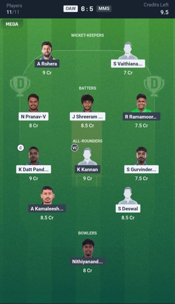 OAW vs MMS Today's Dream11 Fantasy Team: 29th T20 Match & Promising Pitch Report 3 OAW vs MMS Today's Dream11 Fantasy Team