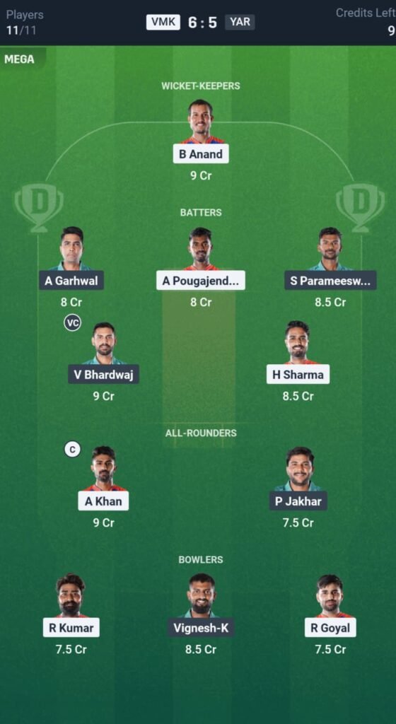 YAR vs VMK Today's Dream11 Fantasy Team: Qualifier 1 T20 Match & Promising Pitch Report 3 YAR vs VMK Today's Dream11 Fantasy Team