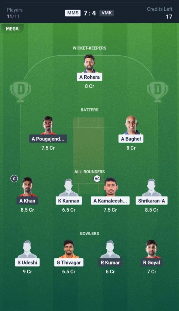 MMS vs VMK Today's Dream11 Fantasy Team: 13th T20 Match & Promising Pitch Report 3 MMS vs VMK Today's Dream11 Fantasy Team: 13th T20 Match 2025
