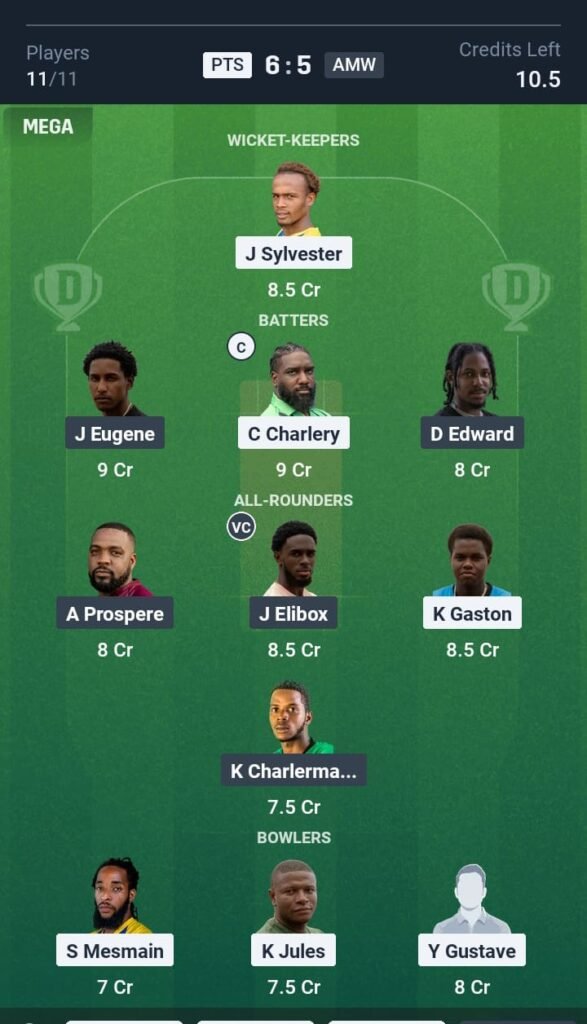 PTS vs AMW Today's Dream11 Fantasy Team: 20th T10 Match 2025