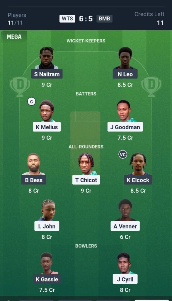 WTS vs BMB Today's Dream11 Fantasy Team: 21st T10 Match 2025