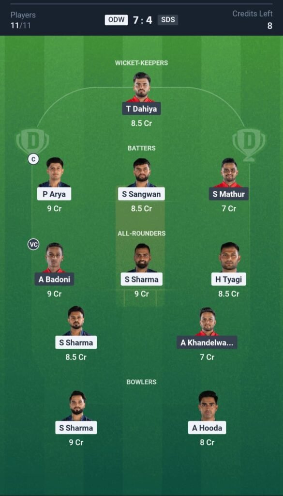ODW vs SDS Today's Dream11 Fantasy Team: 22nd T20 Match & Promising Pitch Report 3 ODW vs SDS Today's Dream11 Fantasy Team