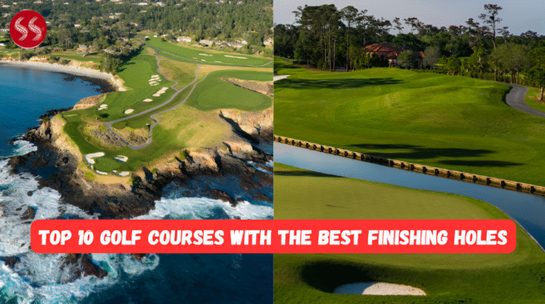 A photo collage of the Top 10 Golf Courses, including the 18th at Pebble Beach