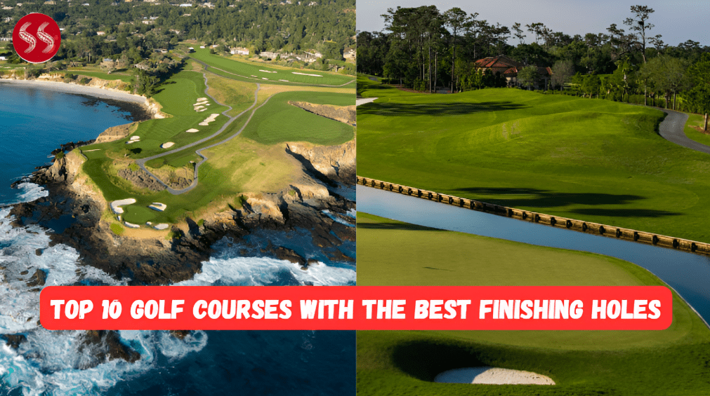 A photo collage of the Top 10 Golf Courses, including the 18th at Pebble Beach