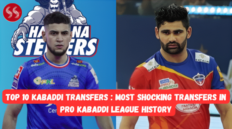 A collage of images featuring the top players on the list of Top 10 Kabaddi Transfers