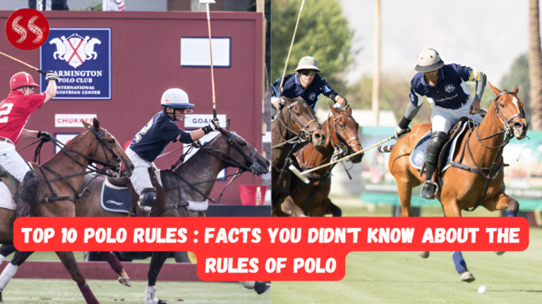 An image showing a polo player on their pony, mid-swing with a mallet, with a polo ball in the foreground, representing the Top 10 Polo Rules.