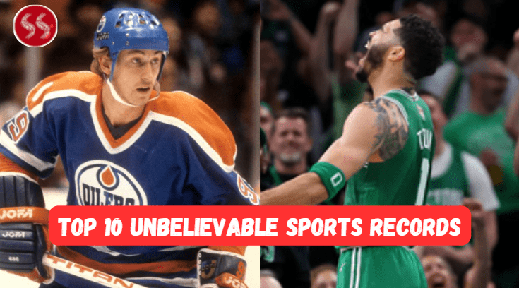 A photo collage of different iconic athletes, including Michael Jordan, Wayne Gretzky, and Cal Ripken Jr., representing the ultimate Top 10 Unbelievable Sports Records.