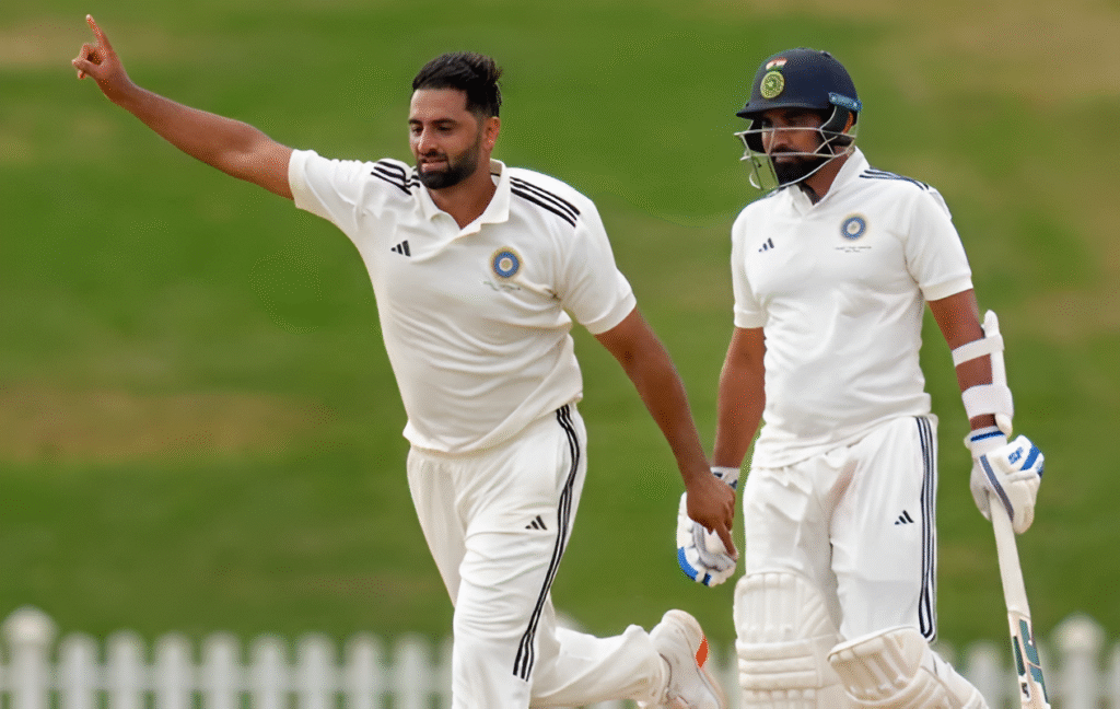 Auqib Nabi's Sensational 4 Wickets in 4 Balls: Jammu & Kashmir Pacer Shines in Duleep Trophy 2025-26 3 Auqib Nabi's Sensational 4 Wickets in 4 Balls: Jammu & Kashmir Pacer Shines in Duleep Trophy 2025-26