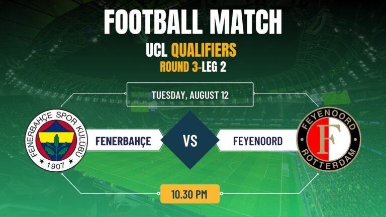 Fenerbahçe vs Feyenoord ,UEFA Champions League – Third Qualifying Round, Leg 2, Match Prediction & Live Streaming