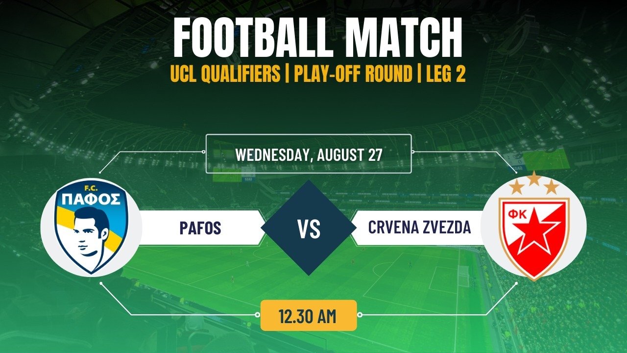 Pafos vs Crvena zvezda, UEFA Champions League – Play-Off Round Leg 2, Match Prediction & Live Streaming