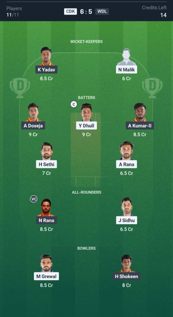 WDL vs CDK Today's Dream11 Fantasy Team