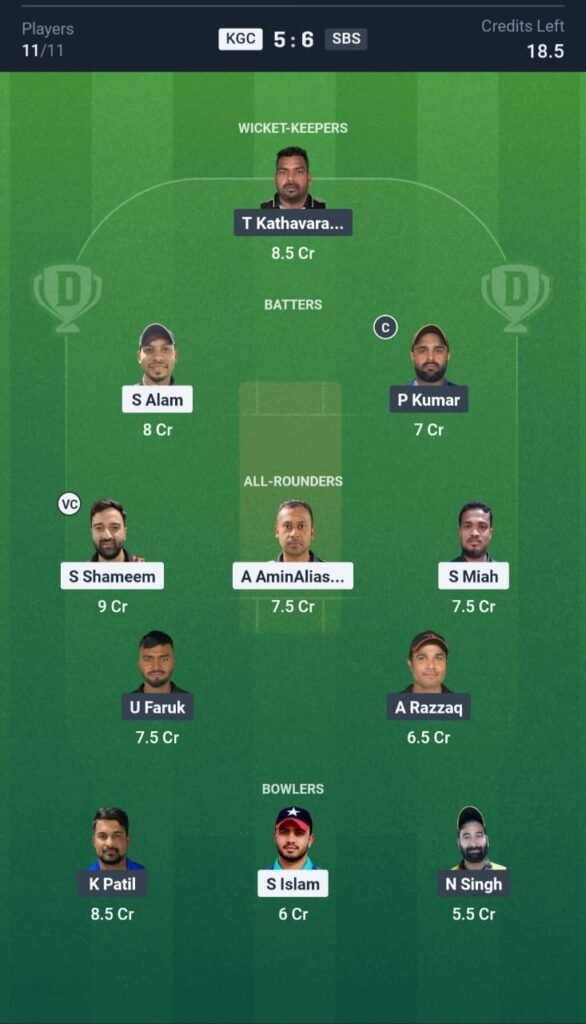 KJC vs SBS Today's Dream11 Fantasy Team