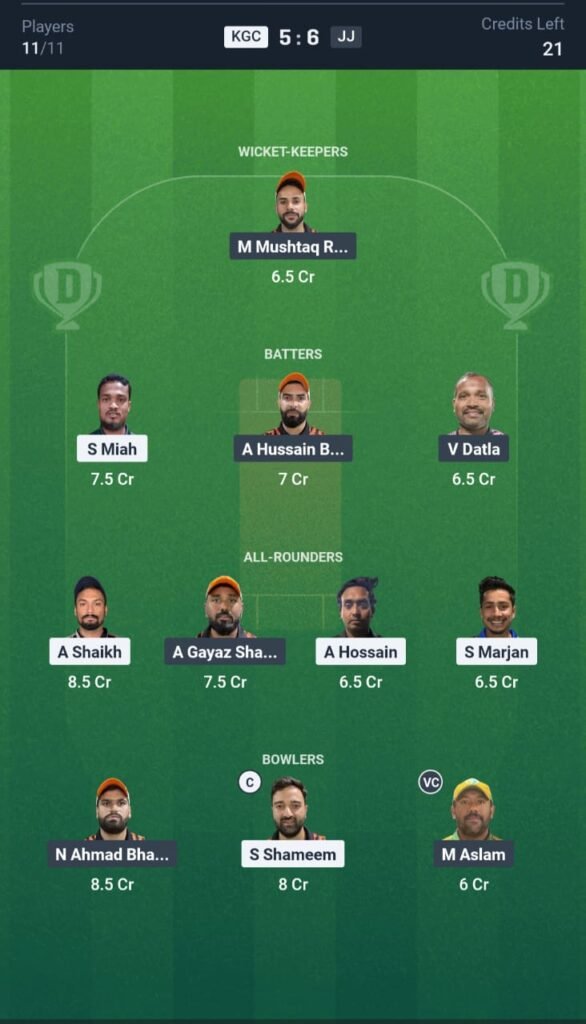 KJC vs JJ Today's Dream11 Fantasy Team: 7th T10 Match & Promising Pitch Report 3 KJC vs JJ Today's Dream11 Fantasy Team